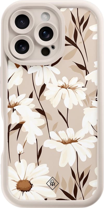 Casimoda® hoesje - Geschikt voor iPhone 16 Pro - In Bloom - Effen telefoonhoesje met lensbescherming - Siliconen/TPU - Backcover - Bruin/beige