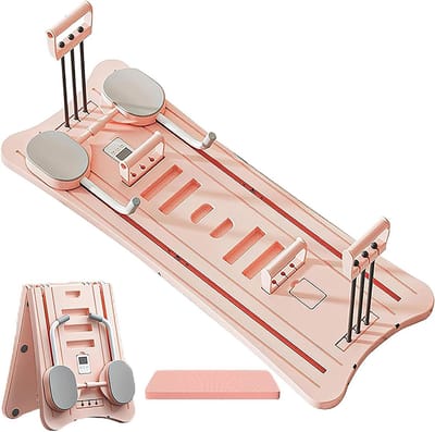 Foldable Pilates Board,Multifunctional Pilates Reformer Set Ab Roller Wheel with Elbow Support and Resistance Bands,Pilates Reformer Board Shelf Trainer Abdominal Board Full Body Training