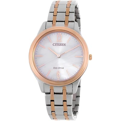 CITIZEN Eco-Drive serie 50 meter waterdicht mode eenvoudige stijl licht Kwarts Stalen Band 34mm dameshorloge witte wijzerplaat EM0416-78A wit