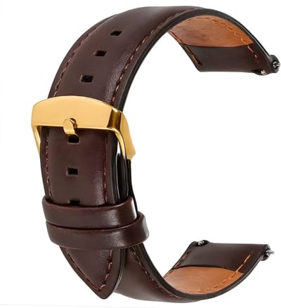 Innerlight® Leather+ Smartwatchbandje 20mm - Bruin/Goud Lederen smartwatchbandje - Leren Horlogebandje geschikt voor Samsung Galaxy Watch 7 / 6 / 5 / Pro / 4 / 3 / Active 2 - Polar Ignite / Unite – Huawei