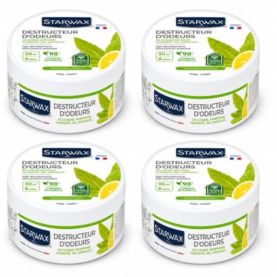 Starwax Geurverdrijver Verveine Citron 300 g - Set van 4 Stuks - Natuurlijke Luchtverfrisser Geurneutralisator - 8 Weken Werking tot 30 m² - 98% Natuurlijke Oorsprong - Made in France