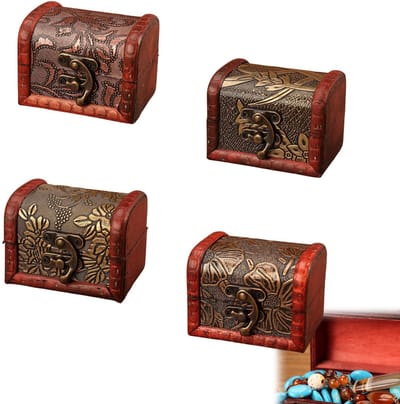 Dailygoody - Schatkist Hout Klein - Mini Schatkist met Deksel - Voor Bruiloft - Sieradenkistje - 4 Stuks - 8 x 6 x 6 cm