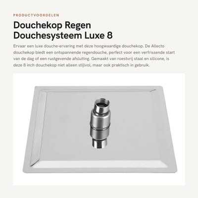 Dailygoods - Douchekop - Regen Douchesysteem - Luxe 8 Inch - Siliconen - Ontspanning en Comfort - Geschikt voor Badkamer - Silver
