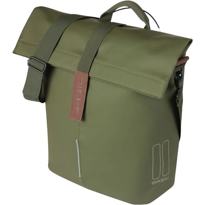 Basil City - Fietsshopper - Enkele fietstas MIK Studs - 14-16 liter - Moss green - Waterafstotend - Reflectiedetails