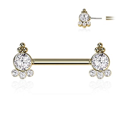 Piercing PVD sierlijk 4ball en cluster beide zijdes 1.6x14 - goud - LMPiercings