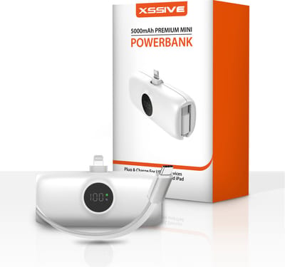 Mini Powerbank 5000 mAh - Geschikt voor Powerbank iPhone 14 Pro Max / iPad met Lightning Poort - Ingebouwde 20W USB C Snellader Kabel voor 16 Pro Max - 20W Fast Charger - Compact en Licht - Wit