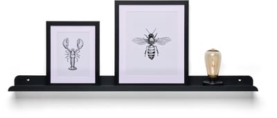 TOJ Fotolijstplank - LP Wandplank / Fotoplank / Zwevende Plank - RVS / Metaal - 90cm - Mat Zwart