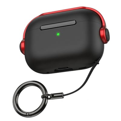 Zwart met rood hoesje voor oordopjes heren dames met sleutelring en koord geschikt voor AirPods Pro 3 minimalistisch hardcase beschermhoes
