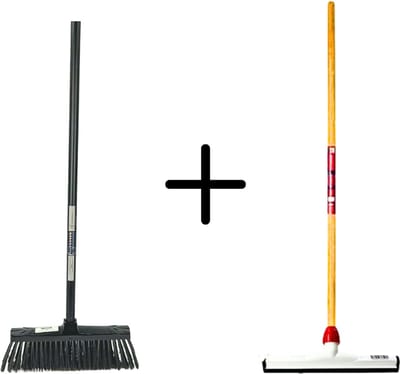 Synx Tools Binnenbezem Zwart + Vloertrekker Kunststof 35cm met Steel 120cm – Zaalveger – Vloerreiniger – Natuurrubber – Zachte bezem met steel 130cm