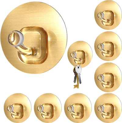 Uten Handdoekhaakjes Zelfklevend - 10 Stuks - Zelfklevende Haakjes - Wandhaak - Ophanghaken voor Keuken of Badkamer - 11 Lbs Draagvermogen - Transparant/Goud