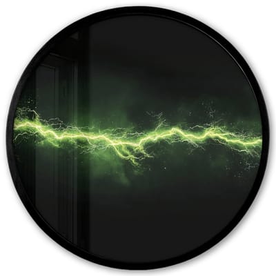 Poster in lijst Rond - Fotolijst 40x40 cm - Posters - Gaming - Elektriciteit - Lijn - Vonken - Groen - Ronde posterlijst zwart - Decoratie - Wanddecoratie woonkamer - Muurdecoratie slaapkamer