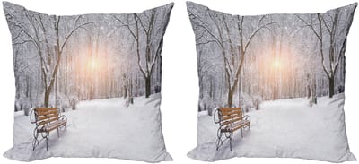 ABAKUHAUS Winterkussenhoesset (2 stuks), City Park Sunset Forest, 40 cm, Umber White Orange