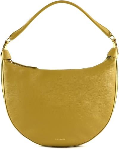 COCCINELLE Leren Schoudertas Sunnie Handbag Grained Leather Citronella Mosterdgeel