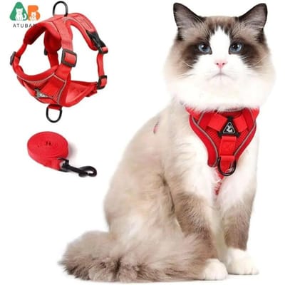 ATUBAN Verstelbare Katten Borsttuigje, Anti-Ontsnapping Verstelbaar Zacht Gaas Katten Transporttas en Borsttuigje Set voor Kleine Katten Puppies S