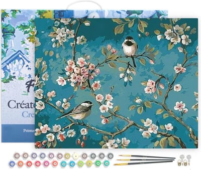 Figured'Art Schilderen op Nummer Volwassenen - Bloemen & vogels aquarel met acrylverf