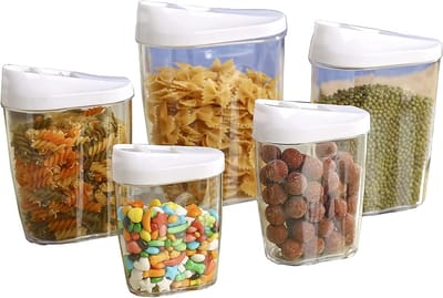 Thijox - 5 Transparante Vershouddozen voor Levensmiddelen - Luchtdicht, Granen, Gedroogd Fruit, 1440ml, 960ml, 720ml, 480ml, 300ml - Keukenopslag, Mul