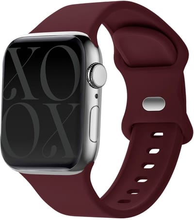 xoxo Wildhearts siliconen bandje - Geschikt voor Apple Watch - Series 1/2/3/4/5/6/7/8/9/10/SE - Maat: 38 mm / 40 mm / 41 mm / 42 mm - Horlogeband - Sport bandje voor iWatch - Burgundy / Bordeaux Rood