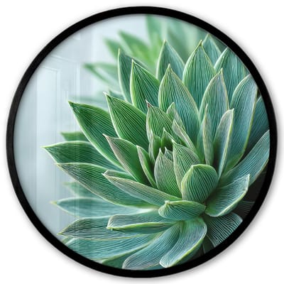 Poster in lijst Rond - Fotolijst 40x40 cm - Posters - Vetplant - Bladeren - Groen - Wazig - Ronde posterlijst zwart - Decoratie - Wanddecoratie woonkamer - Muurdecoratie slaapkamer