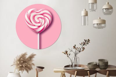 WallCircle - Wandcirkel - Muurcirkel - Snoep - Lolly - Hart- Roze - Aluminium - Dibond - 140x140 cm - Binnen en Buiten