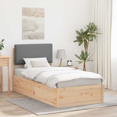 vidaXL - Bedframe - met - Gevoerde - Hoofdbord - Lichtgrijs - 75 - x - 190 - cm