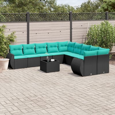 vidaXL - 11-delige - tuinbankset - met - kussens, - zwart - polyrotan