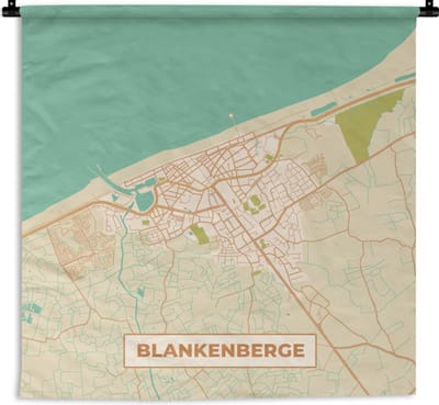 Wandkleed - Wanddoek - Blankenberge - Plattegrond - Vintage - Stadskaart - Kaart - 180x180 cm - Wandtapijt