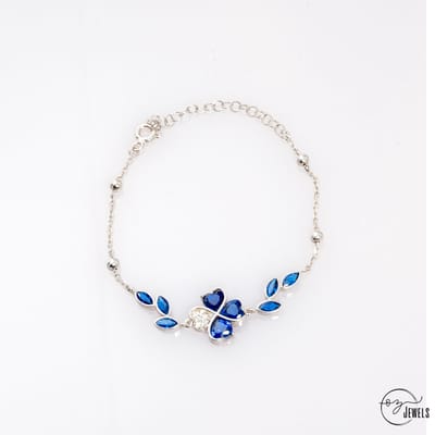 OZ Jewels – Safier Klavertje Hart Armband – Verzilverd – Vrouwen – Verstelbare