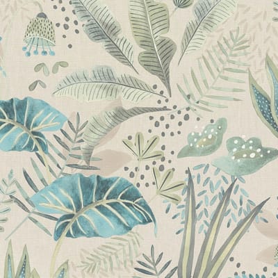 Retro behang Profhome 393484-GU vliesbehang hardvinyl warmdruk in reliëf licht gestructureerd met bloemmotief mat beige zijdegrijs lichtgroen pastelblauw 5,33 m2