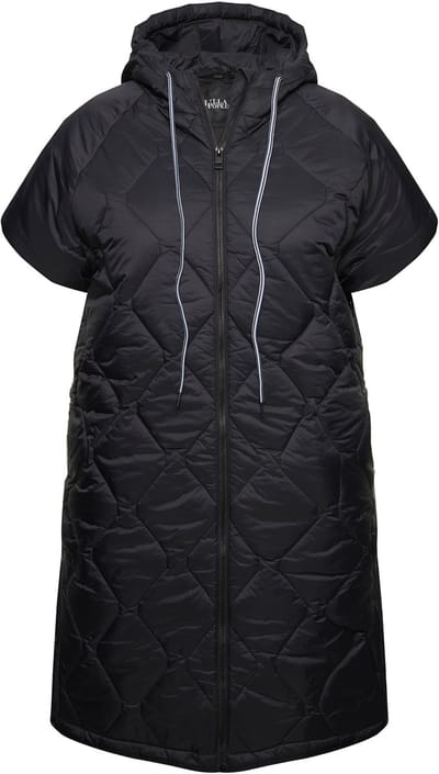 Ulla Popken - Dames - HYPRAR doorgestikte bodywarmer trekkoord 2-wegritssluiting - Zwart - Maat 42+