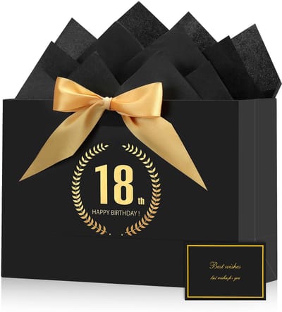 SnelShoppen - Cadeauzakjes met handvat, 2 geschenkzakjes, 2 wenskaarten, 4 Sydney Paper, papieren zakken, cadeauverpakking voor 18e verjaardag, feest,