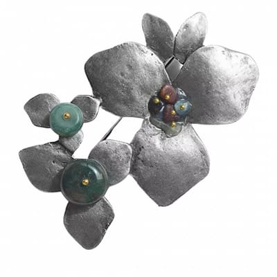 Broche-Blad-Grijs-metaal-Speld- Charme Bijoux