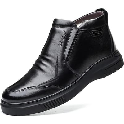 Echt Leer Katoenen Schoenen Heren Casual Plus Fluweel Warm Herenschoenen Middelbare Leeftijd en Ouderen Wol Verdikt Heren Sneeuwlaarzen 39 gray