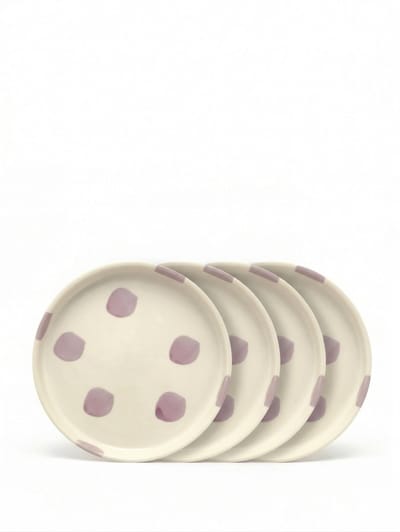 vtwonen - Borden - Gebaksbord - Stippen - Lila - Set van 4 - Keramiek - 13cm