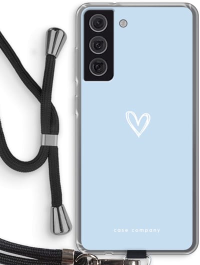 Case Company® - Hoesje met koord geschikt voor Samsung Galaxy S21 FE hoesje met Koord - Klein Hart Blauw - Telefoonhoesje met Zwart Koord - Bescherming aan alle Kanten en Over de Schermrand