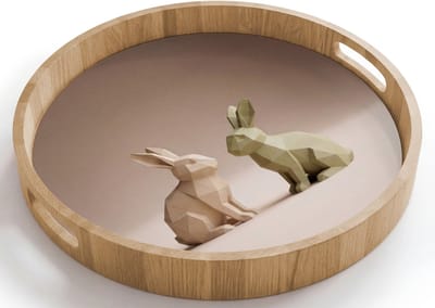 Dienblad rond 40x40 cm - Schootdienblad hout - Konijnen - Abstract - Bruin - Minimalistisch - Borrelplank rechthoek - Plateau houten dienbladen