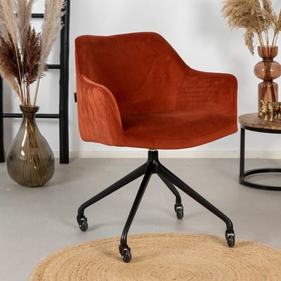 Bronx71® Eetkamerstoel met wieltjes Quinn koper velvet - Eetkamerstoelen set van 4 - stoel