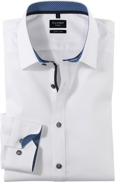 OLYMP No. 6 Six super slim fit overhemd - mouwlengte 7 - popeline - wit - Strijkvriendelijk - Boordmaat: 44
