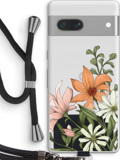 Case Company® - Hoesje met koord geschikt voor Google Pixel 7 hoesje met Koord - Floral bouquet - Telefoonhoesje met Zwart Koord - Bescherming aan alle Kanten en Over de Schermrand