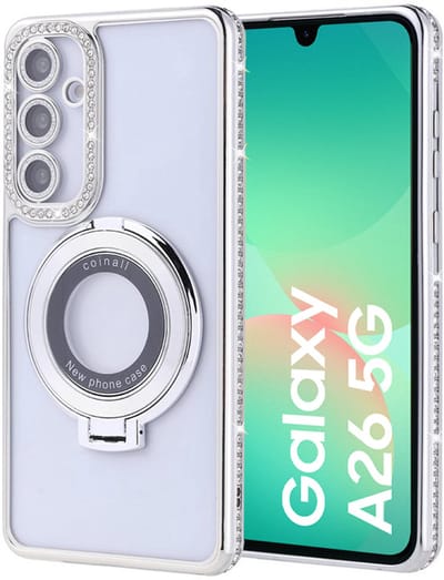 Hoesje met ringhouder geschikt voor samsung galaxy A26 met diamant glitters - Arara backcover - Zilver
