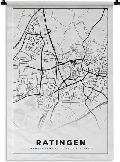 Wandkleed - Wanddoek - Ratingen - Plattegrond - Kaart - Stadskaart - 120x180 cm - Wandtapijt