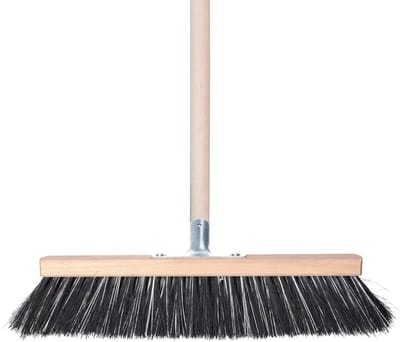 Buemag Terrastegels bezem Arenga Elaston - 40 cm - met houten steel van 120 cm - Voor beton en keramische tegels - Geen krassen