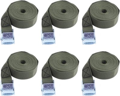 Spanbanden met ratel - Bevestigingsriemen - Bagage vastzetten - Zes stuks - 25 mm x 5 m - Legergroen