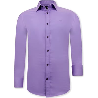Luxe Blanco Mannen Satijn Overhemd - Slim Fit - 3073 - Paars