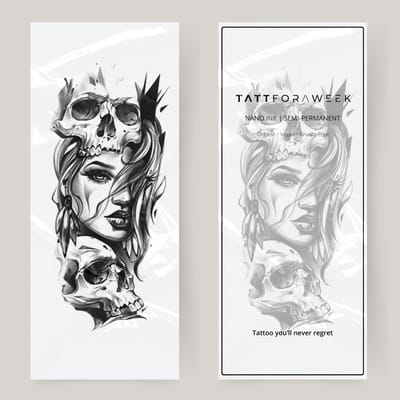 Grote nep tattoo vrouw & doodskoppen | Neptattoo volwassenen | Tijdelijke tattoo voor volwassenen | Temporary tattoo | Plaktattoos voor volwassenen | Neptattoos | Probeer zorgeloos een tattoo | tattforaweek
