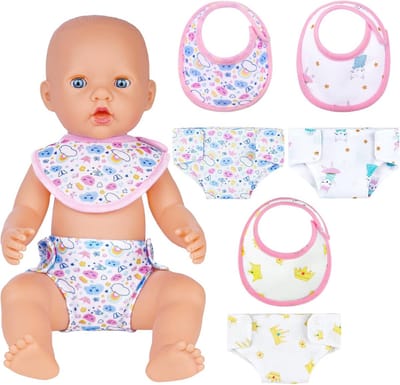 Herbruikbare Luiers en Slabbenset voor Babypoppen van 14-18 inch