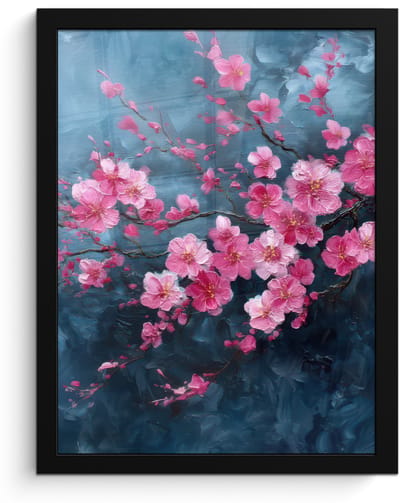 Poster in lijst - Fotolijst 30x40 cm - Posters - Bloem - Bloesems - Roze - Abstract - Posterlijst zwart - Decoratie - Wanddecoratie woonkamer - Muurdecoratie slaapkamer
