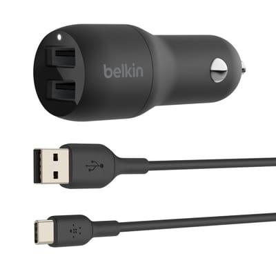 Belkin Boost↑Charge™ Dual USB Car Charger + USB-C kabel - 24W - Zwart
