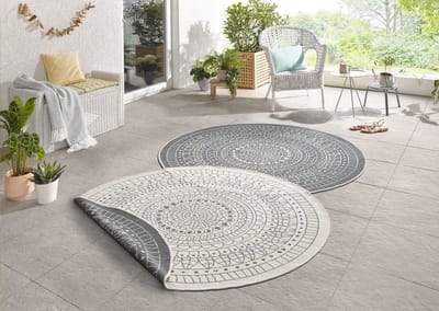 Flycarpets Omkeerbaar Vloerkleed - Binnen & Buitenkleed Porto- Grijs / Creme - 240x240 cm