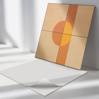 Wallfluent Vinyl Tegels - Abstract Geometrisch Patroon Vinyl Tegels Zelfklevend - 30 cm x 30 cm - Geel PVC Tegels - 9 stuks - Vierkant PVC Tegels - Abstractie Plaktegels - Zelfklevende Vinyltegels - Plaktegels Keuken en Badkamer