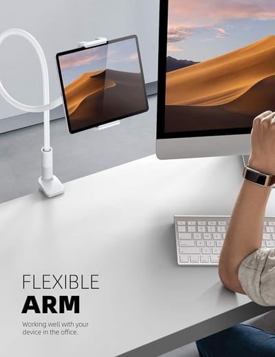Zwanenhals Tablethouder - Universele Tabletstandaard Armhouder 360 Flexibele Klembeugelbed voor iPad Air Pro mini, Samsung Tab, Telefoon, Switch, andere 4,7-10,5" apparaten - Wit